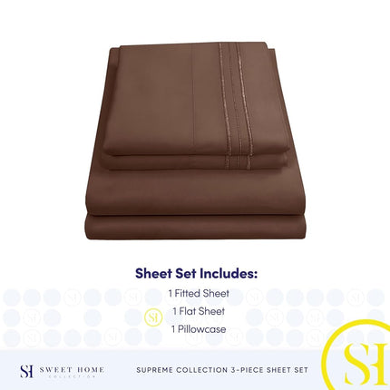 Twin Sheets - Breathable Luxury Sheets with Full Elastic & Secure Corner Straps Built in - 1800 Supreme Collection Extra Soft Deep Pocket Bedding Set, Sheet Set, Twin, Brown