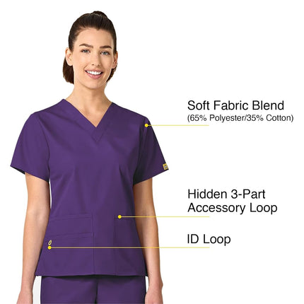 WonderWink 6016XEGP2XL Origins Women's Bravo Fit V-Neck Top, Eggplant, Extended - 2X Large
