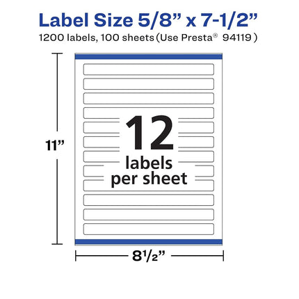 Avery Matte White Rectangle Labels with Sure Feed, 5/8" x 7.5", 1,200 White Labels, Print-to-The-Edge, Permanent Label Adhesive, Laser/Inkjet Printable Labels