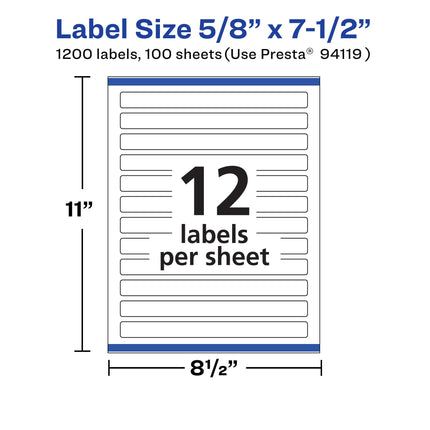 Avery Matte White Removable Rectangle Labels with Sure Feed Technology, Print-to-The-Edge, 5/8" x 7-1/2", 1,200 Removable Labels, Laser/Inkjet Printable Labels