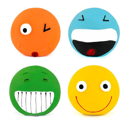 Chiwava 4 Pack 2.8'' Latex Squeaky Dog Toy Smiley Face Balls Interactive Fetch Play for Small Dogs