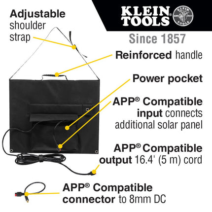 Klein Tools 29250 Solar Panel, 60 Watts, Foldable Solar Panel Charges Power Banks, Portable Batteries and Personal Electronics