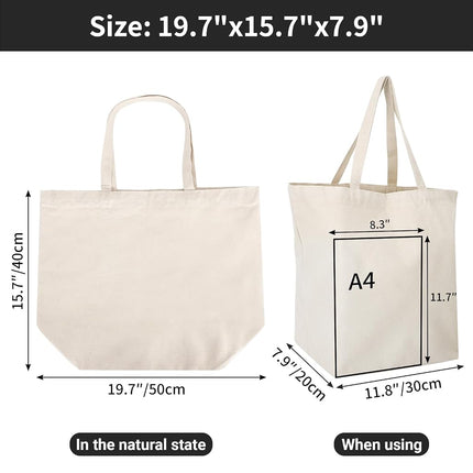 Segarty 6 Pack Canvas Tote Bags with Zipper, 16x15 inch Reusable Washable Grocery Shopping Bags for Women, Teacher, Kids DIY Art Crafts Painting Embroidery Decoration