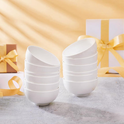AntoKueh White 4.56in Small Ceramic Bowls 12 OZ, Cereal Bowls Set of 12 for Dessert, Rice, Family dressfamily Gatherings, Hosting Dinner Parties