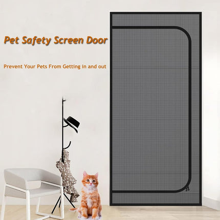 DOOREASY Pet Screen Door, Upgraded Cat Resistant Door to Stop Cats Running Out, Easy Install Mesh with Zipper Closure, No Slightest Gap, Fresh Air in (Fits Doors Up to 34''x80'') (PE-DR3480)