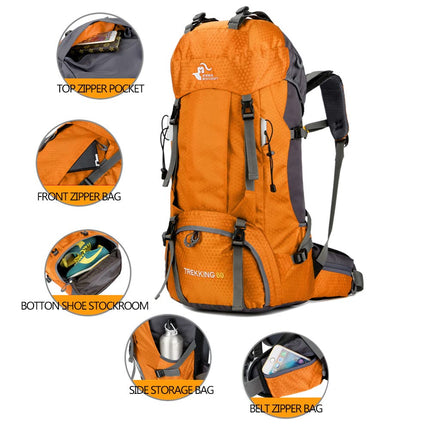 Bseash 60L Waterproof Hiking Camping Backpack with Rain Cover, Lightweight Outdoor Sport Travel Daypack Rucksack for Climbing Skiing