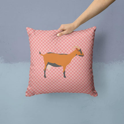 Caroline's Treasures BB7888PW1414 Oberhasli Goat Pink Check Fabric Decorative Pillow Machine Washable, Indoor Outdoor Decorative Pillow for Couch, Bed or Patio, 14Hx14W