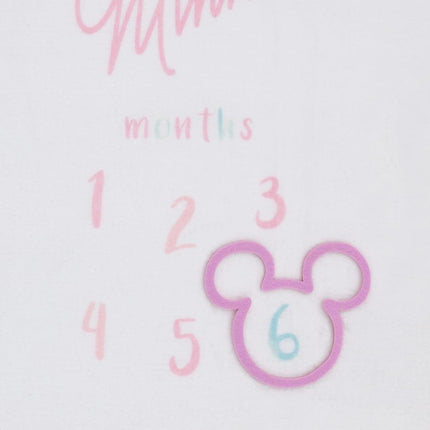 Disney Minnie Mouse White, Pink, and Aqua Super Soft Milestone Baby Blanket