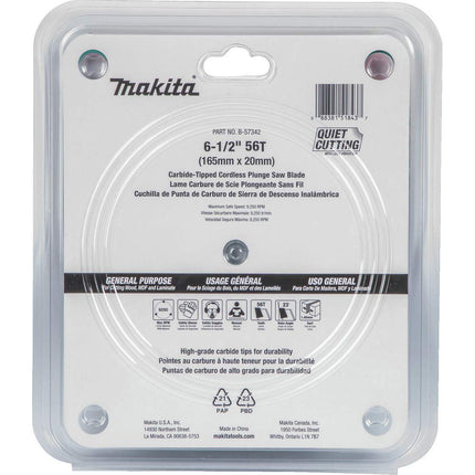 Makita B-57342 6-1/2" 56T Carbide-Tipped Cordless Plunge Saw Blade