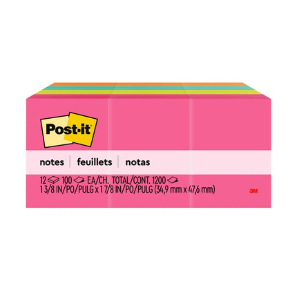 Post-it Notes 653AN Original Pads in Cape Town Colors, 1 1/2 x 2, 100-Sheet (Pack of 12)