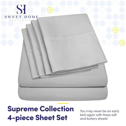 Sweet Home Collection Quality Deep Pocket Bed Sheet Set-2 Extra Pillow Cases, Value, Twin XL, Silver, 4 Piece
