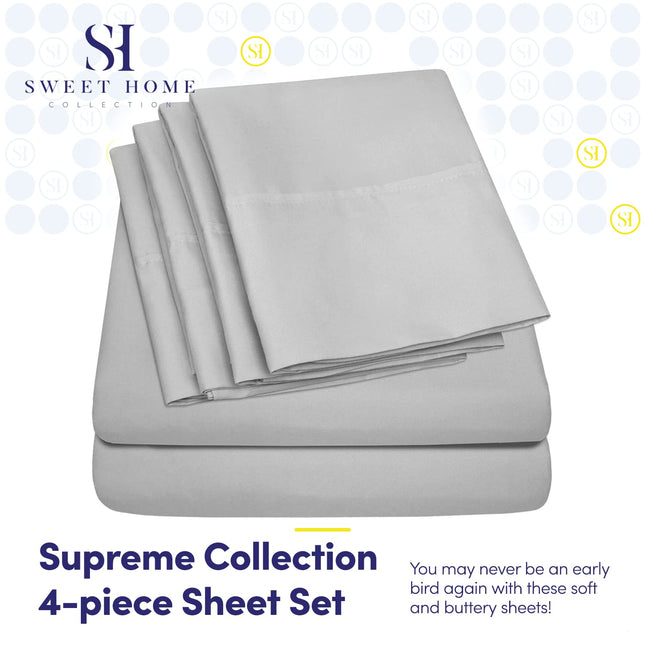 Juego de sábanas Sweet Home Collection de calidad con bolsillos profundos - 2 fundas de almohada adicionales, valor, Twin XL, plateado, 4 piezas