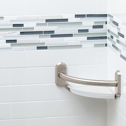 Moen LR2354DBN Bathroom Safety 9-Inch Curved Bathroom Grab Bar with Integrated Corner Shelf, Brushed Nickel