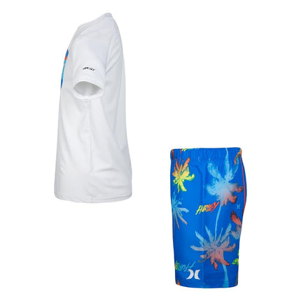 Hurley Boys' Swim Suit 2-Piece Outfit Set, Blue/White, 4T