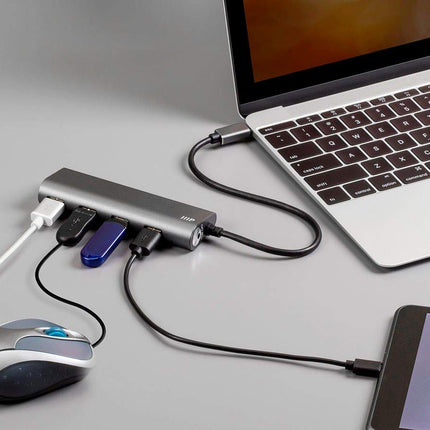 Hub USB-C de 4 puertos Monoprice 114908 - Aluminio, velocidades de transferencia SuperSpeed, compatible con Apple MacBook, Google Chromebook y más