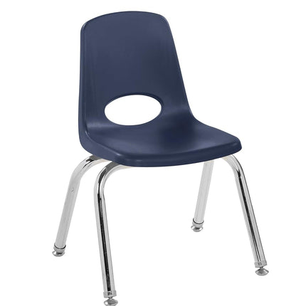 12" School Stack Chair, Stacking Student Chairs with Chromed Steel Legs and Nylon Swivel Glides - Navy (6-Pack)