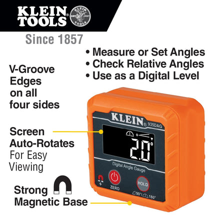 Klein Tools 935DAG Digital Electronic Level and Angle Gauge, Measures 0-90 and 0-180 Degree Ranges, Measures and Sets Angles