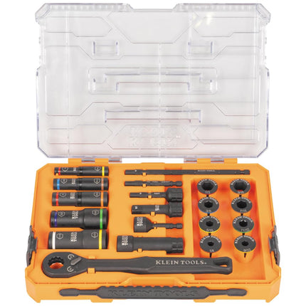 Klein Tools 65240 KNECT Impact Deep-Well Flip Socket and Low-Profile Pass Through Socket Set, SAE, 20-Piece, MODbox Case, 1/4-Inch and 3/8-Inch Drive