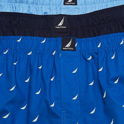 Nautica Men's Cotton Woven 3-Pack Boxers Shorts, Peacoat/Dellarobbia/Sails-sea Cobalt, XL