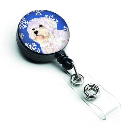 Caroline's Treasures Maltese Winter Snowflakes Holiday Retractable Badge Reel, Multicolor (SS4619BR)