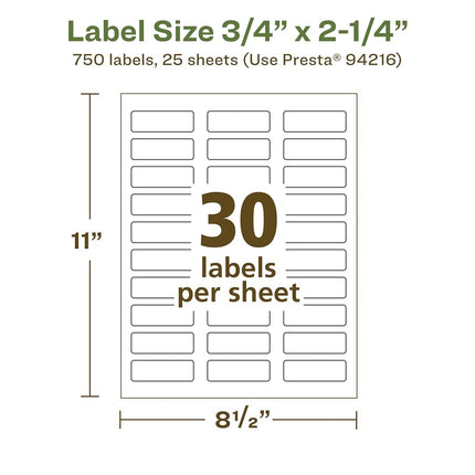 Avery EcoFriendly Matte White Recycled Rectangle Labels, 0.75" x 2.25", Print-to-The-Edge, Matte White Labels, Permanent Adhesive, Laser/Inkjet Printable, 750 Total
