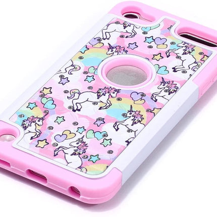 Étui Case Town compatible avec iPod Touch 5e, 6e, 7e génération, motif licorne arc-en-ciel, antichoc avec strass incrustés et cristal, étui hybride en silicone blindé pour Apple iPod Touch 5e et 6e