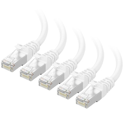 Cable Matters 10Gbps 5 Pack Snagless Short Shield Cat6A Ethernet Cable 3ft (SSTP, SFTP Shielded Ethernet Cable, Shielded Cat6 Cable, Cat 6 Shielded Network Cable), White