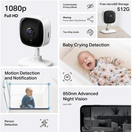 Tapo RIIMUHIR TP-Link Smart Home Security WiFi Camera, Records in 1080p (Full HD) | Up to 30 ft Night Vision | Up to 128 GB microSD Card Slot | Works w/Alexa and Google C100