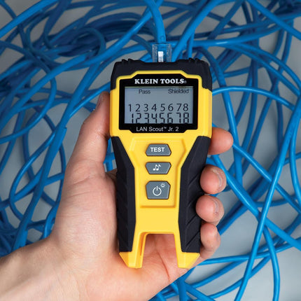 Klein Tools 80072 RJ45 Cable Tester Kit with LAN Scout Jr. 2, Coax Crimper/Stripper/Cutter Tool and 50-Pack Pass-Thru Modular Data Plugs