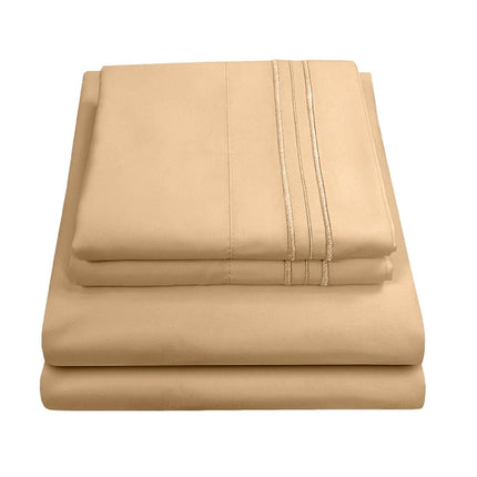 Sweet Home Collection Luxury Bedding Set with Flat, Fitted Sheet, 2 Pillow Cases, Fine Double Brushed Microfiber, Camel, Twin