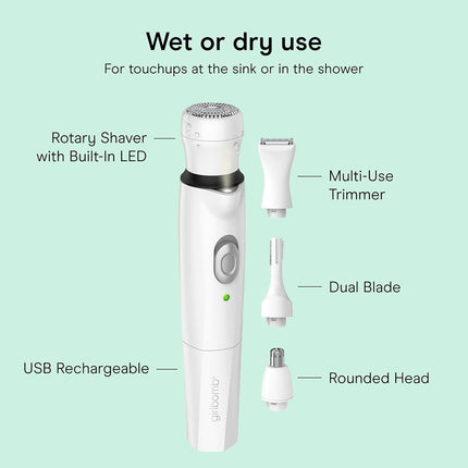 Conair GIRLBOMB All-in-One Face/Body Trimmer and Shaver Set for Women, Wet/Dry, Rechargeable