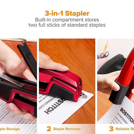 Bostitch Office Epic Metal 3 in 1 Stapler, 25 Sheet Capacity, Includes 210 Staples in Staple Storage Compartment & Integrated Remover,