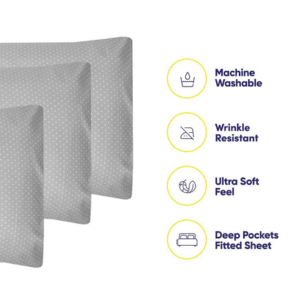 Sweet Home Collection Quality Deep Pocket Bed Sheet Set-2 Extra Pillow Cases, Value, Twin, Dot Gray, 4 Piece