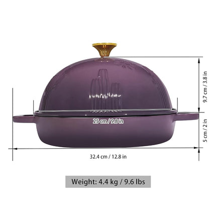 Flavehc Bread Oven Cast Iron Bread Dutch Oven with Cloche Lid for Bread Baking Magenta Enameled Cast Iron Bread Oven with Dome Lid for Sourdough, 9.8 Inches