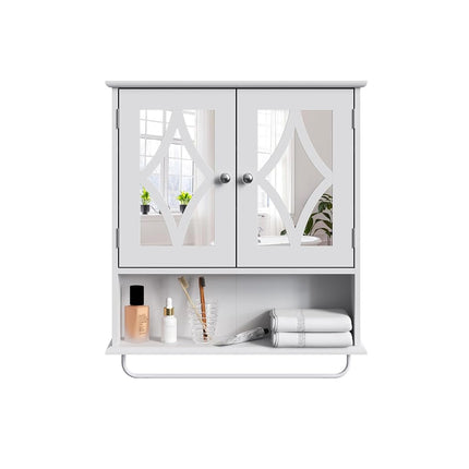 May in Color Bathroom Medicine Cabinet with Mirror, Vanity Wall Mounted Storage Cabinet with Adjustable Shelves and Towel Bar, Hanging Wall Cabinet for Bathroom, Laundry, Living Room, White