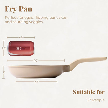 PRICUSIS 5Pcs Nonstick Frying Pan Set, Swiss ILAG Coating, 8+10+12 Inch Induction Compatible, Stay Cool Handle, Fully Coated, 100% Dishwasher Safe, PFOA Free Omelet Pans, Warp Resistant (Black Sesame)