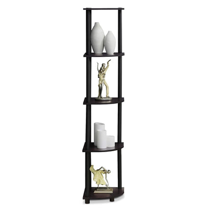 Furinno TURN-N-TUBE 5-Tier Corner Shelf, Bookcase, Dark Walnut
