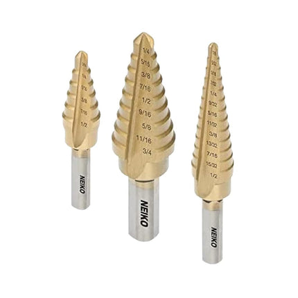 Neiko 3-Piece Titanium Step Drill Bits Set M2 Stee