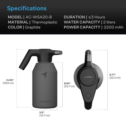 AC Infinity Automatic Sprayer, 2L Portable Electric Spray Bottle, USB