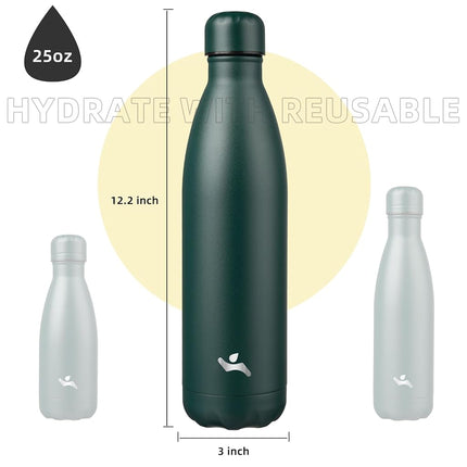 Konokyo Insulated Water Bottles,25oz Double Wall Stainless Steel Vacumm Metal Flask for Sports Travel,Army Green