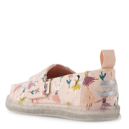 TOMS Tiny Girl's Classic Alpargata Espadrille Loafer Flat, Ballet Pink Glitter Fairy Garden, 4 UK