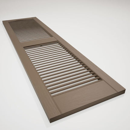 14 1/2"W x 52"H Lifetime Vinyl, Standard Cathedral Top Center Mullion, Open Louver Shutters, w/Installation Shutter-Lok's & Matching Screws (Per Pair), French Roast