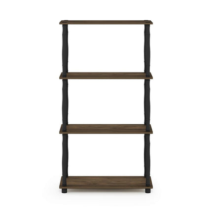 Furinno TURN-N-TUBE Storage Shelves, 4-Tier Book Shelf, Corner Shelf, Toolless Open Shelves, Classic Tubes, for Organization and Storage, Living Room, Home Office, Columbia Walnut