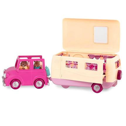 Li'l Woodzeez Happy Camper Dollhouse Playset, Pink Camper 40-Piece
