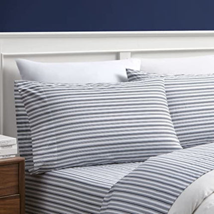Nautica - Twin XL Sheets, Cotton Percale Bedding Set, Casual Home Decor, Dorm Room Essentials (Coleridge Stripe Charcoal, Twin XL)