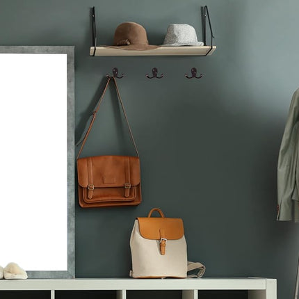 Design House Coat Hooks, Double Prong Hooks, Wall-Mounted, Steel Construction, Bath Robe & Towel Hooks, Oil Rubbed Bronze, 5-Pack, 2.86 in. W x 1.65 in. H x 0.98 in. D, 207738