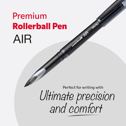 uni-ball UB-188-M Micro Air Rollerball Pens. Premium 0.5mm Nib for Super Smooth Handwriting. Writes Like a Fountain Pen. Fade and Water Resistant Liquid Uni Super Ink. Box of 12 Black Ballpoint Pens