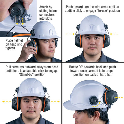 KLEIN TOOLS 60532 Earmuffs, Cap and Safety Helmet Hard Hat Attachment, 26dB Noise Protection, Construction, Manufacturing, Maintenance