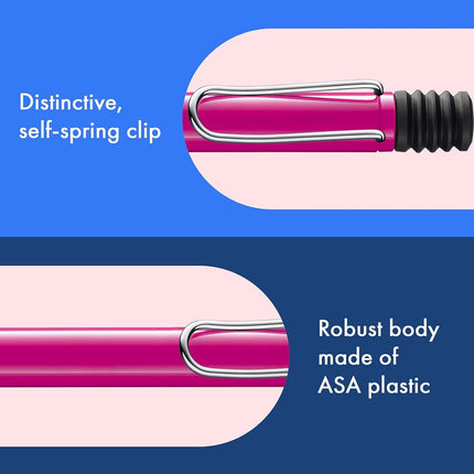 Lamy safari pink - Ballpoint Pen with ergonomic grip & line width M - for pleasant long writing - made of robust ASA plastic – including large capacity refill M 16 in blue