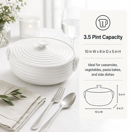 Portmeirion x Sophie Conran Porcelain Casserole Dish with Lid - White Oval Serving Dish, Oven, Microwave and Dishwasher Safe, Suitable for Everyday Cooking and Entertaining